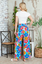 Brown Drawstring Elastic Waist Casual Wide Leg Pants