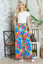 Brown Drawstring Elastic Waist Casual Wide Leg Pants