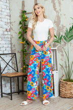 Brown Drawstring Elastic Waist Casual Wide Leg Pants