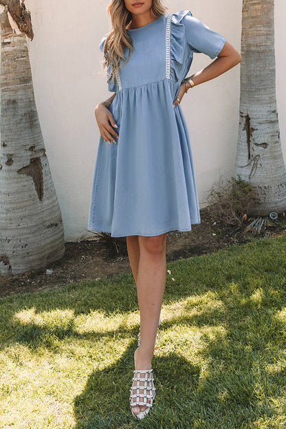 Ruffle Chambray Midi Dress