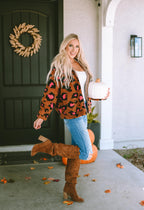 Leopard Zip Up Stand Collar Sherpa Teddy Jacket