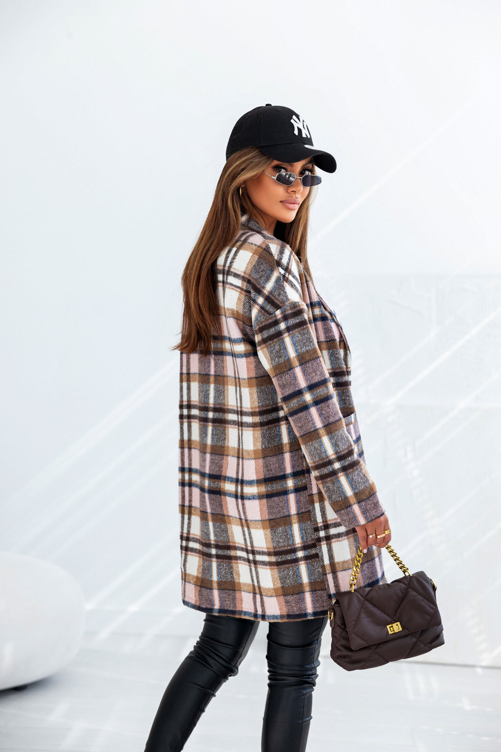 Pink Plaid Button Up Lapel Jacket