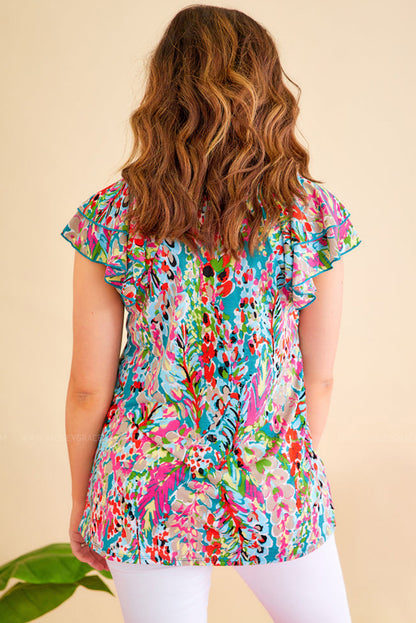 Sky Blue Loose Painted Floral Tee