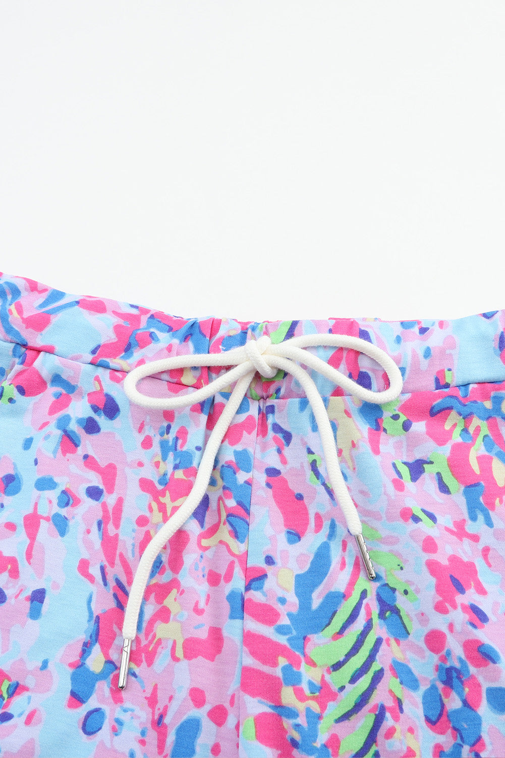 Sky Blue Floral Long Sleeve Top and Drawstring Shorts Set