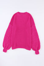 Khaki Hollowed Bubble Sleeve Knit Sweater