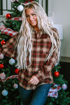 Fiery Red Plaid Zip Up Chest Pocket Shacket