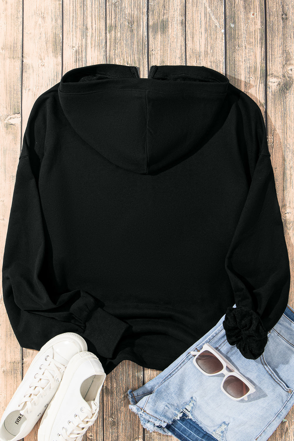 Parchment Solid Kangaroo Pocket Half Zipper Oversized Hoodie