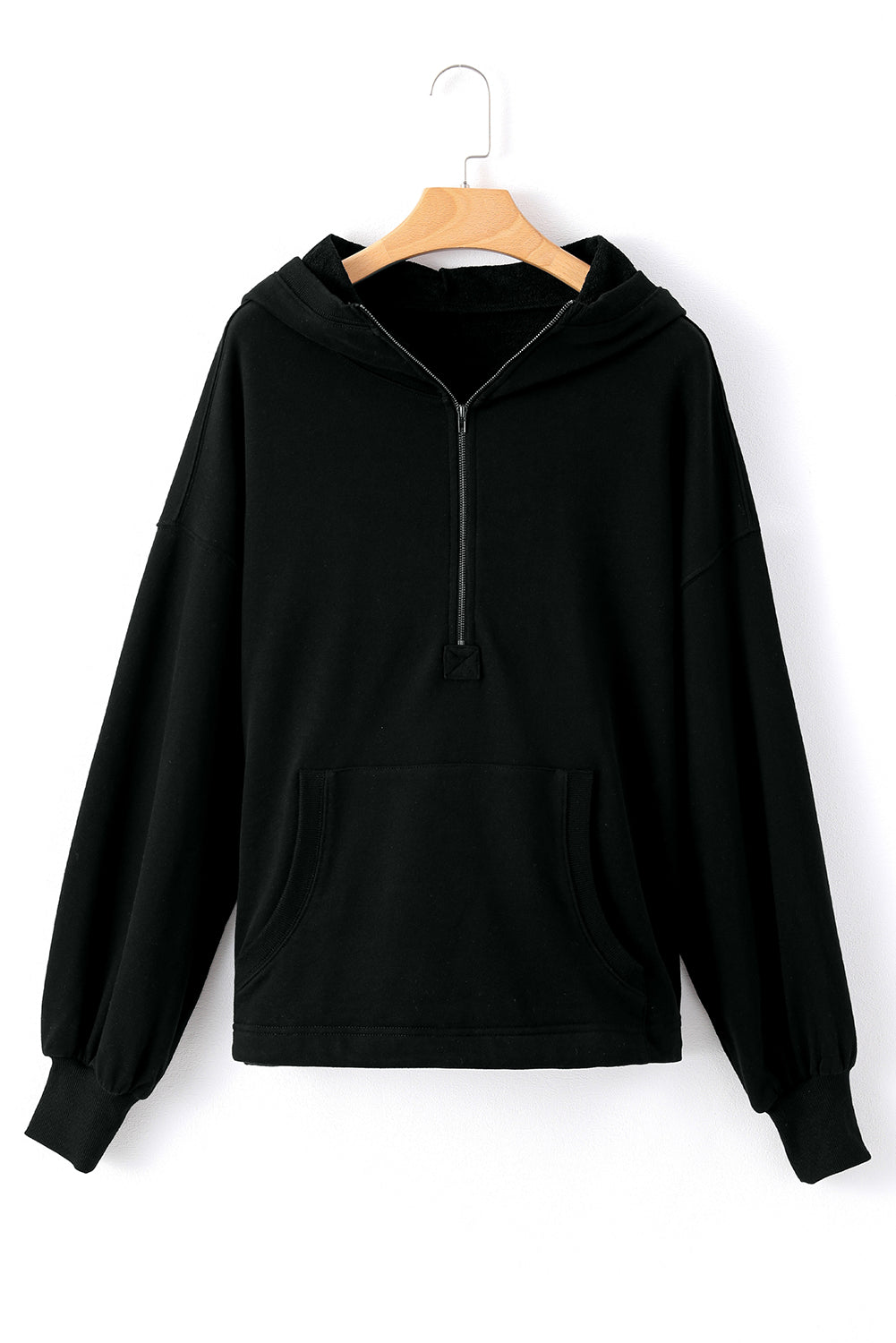 Parchment Solid Kangaroo Pocket Half Zipper Oversized Hoodie
