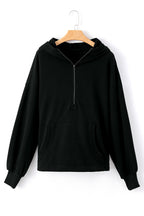 Parchment Solid Kangaroo Pocket Half Zipper Oversized Hoodie