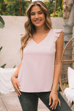 Plain Ruffled V Neck Tank Top