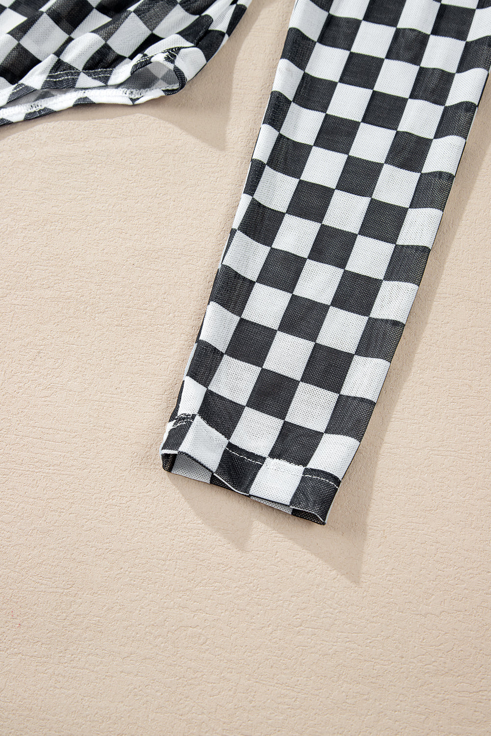 Black Checkered Printed Long Sleeve High Neck Bodysuit