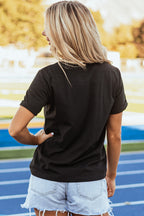 Black Sequin Rugby Football Helmet Graphic Crewneck T Shirt