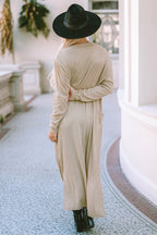 Apricot Open Front Pocketed Duster Cardigan with Slits