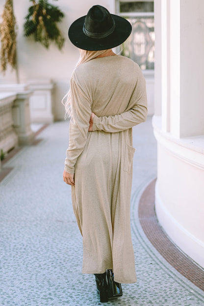 Apricot Open Front Pocketed Duster Cardigan with Slits