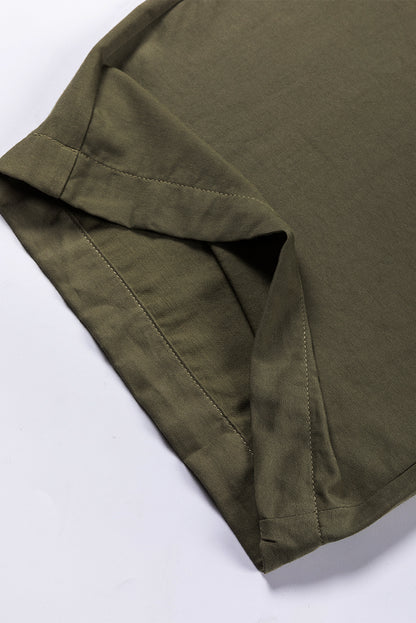 Brown Drawstring Elastic Waist Casual Wide Leg Pants