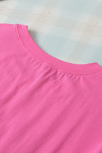 Bonbon Feeling Lucky Embroidered Letter Graphic Half Sleeve Top