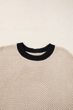 Light French Beige Contrast Trim Round Neck Batwing Sleeve Sweater Top