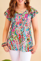 Sky Blue Loose Painted Floral Tee
