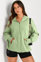 Parchment Solid Kangaroo Pocket Half Zipper Oversized Hoodie