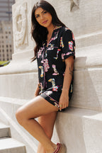 Black Western Boots Printed Short Pajama Set