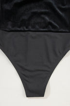 Black Velvet Beaded Long Sleeve V Neck Bodysuit