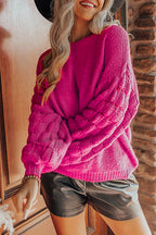 Khaki Hollowed Bubble Sleeve Knit Sweater