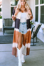 Multicolor Tie Dye Colorblock Button Down Maxi Kimono