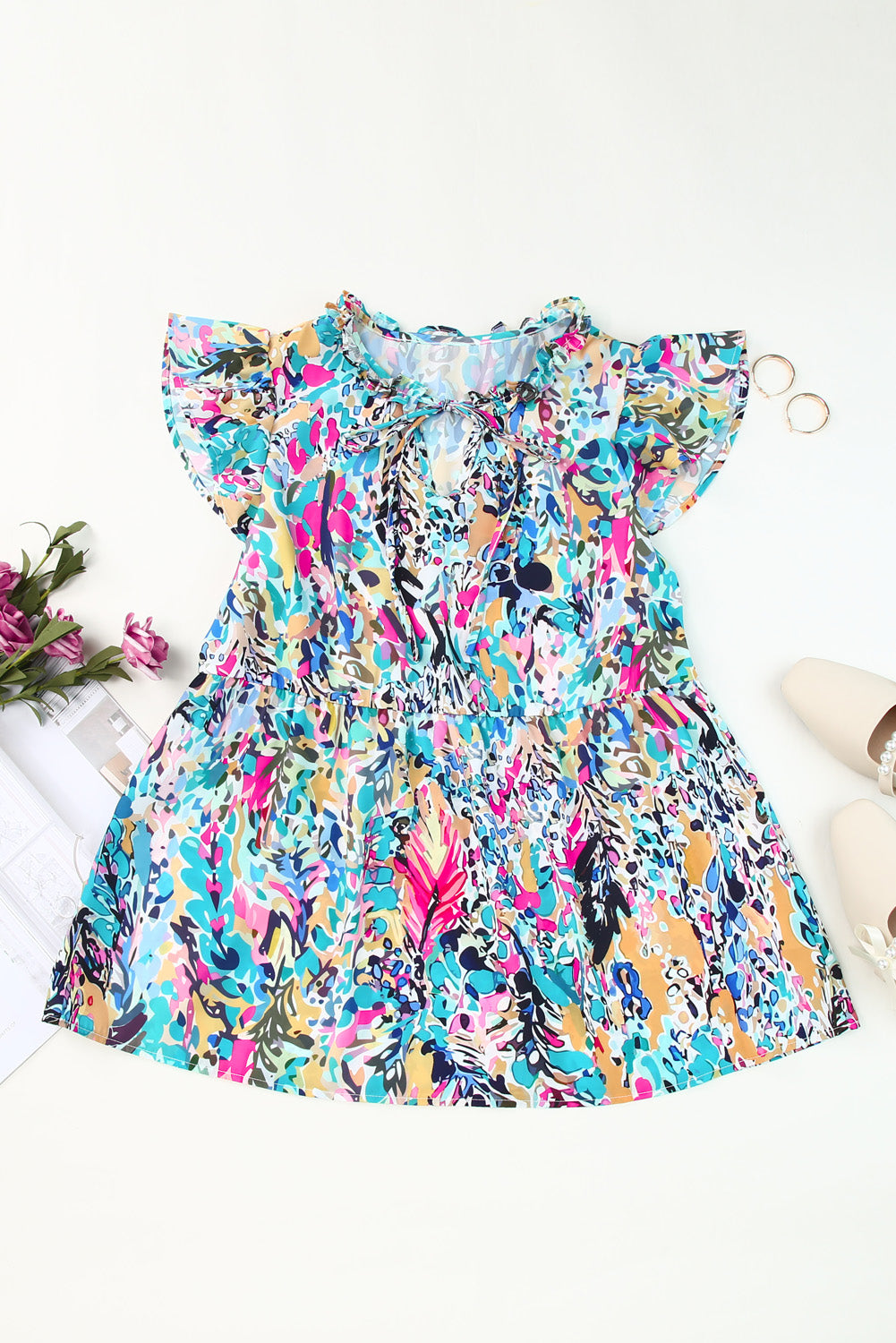 Sky Blue Loose Painted Floral Tee