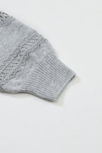 Gray Hollowed Lace Splicing V Neck Loose Sweater
