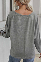 Khaki Solid Color Button Decor Dolman Sleeve Top