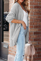Khaki Buttoned Front Drop Shoulder Knitted Cardigan