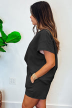 Gray 2pcs Solid Textured Drawstring Shorts Set