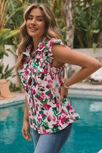 Floral Print Ruffled Sleeveless Shirt