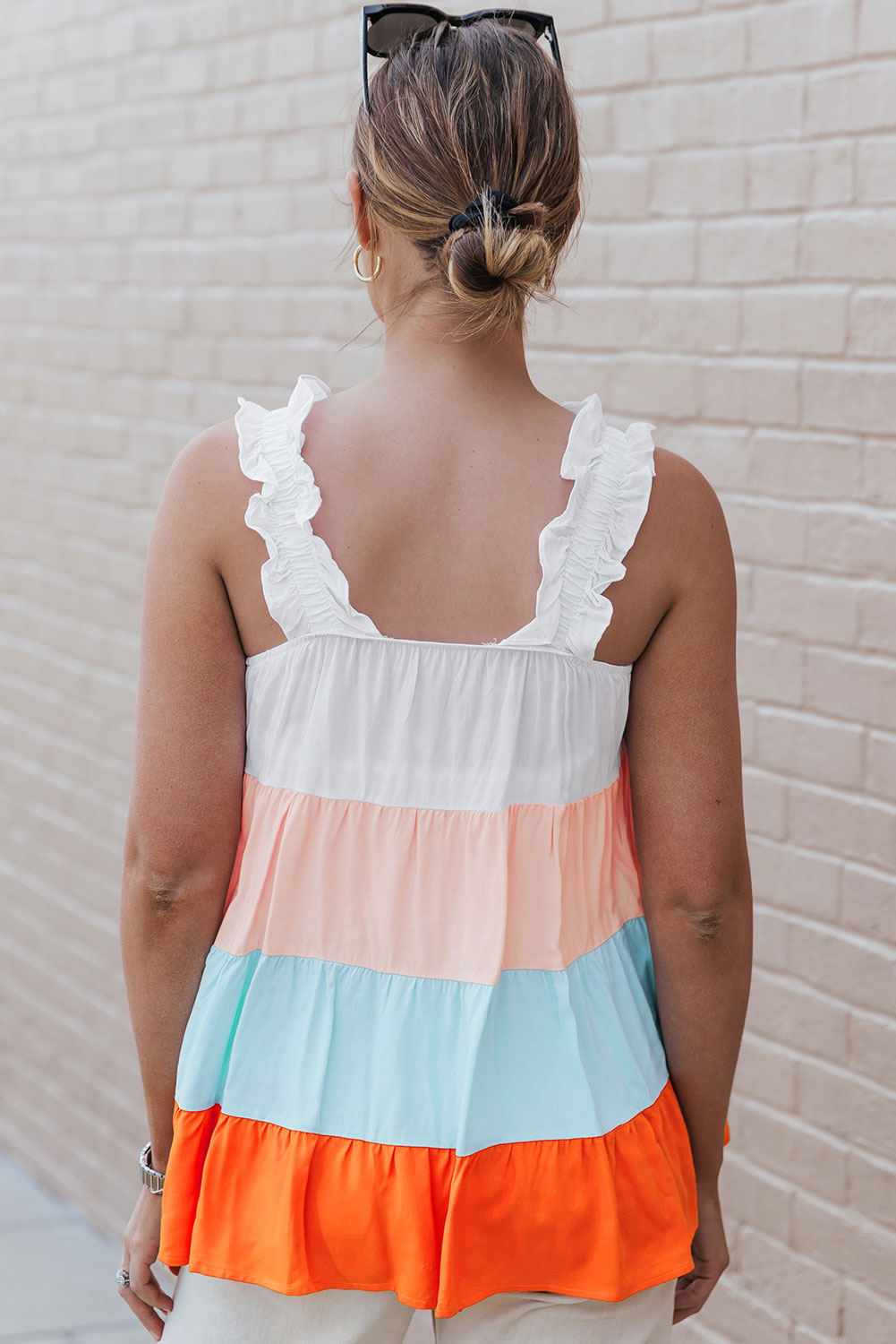 Multicolor Frill Tiered Colorblock A-line Sundress