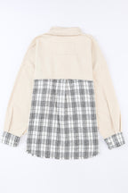 Khaki Distressed Raw Edge Plaid Patchwork Denim Jacket