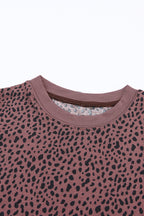 Gray Animal Spotted Print Round Neck Long Sleeve Top