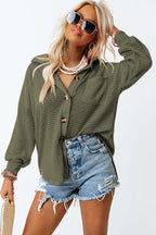 Pink Waffle Knit Button Up Casual Shirt
