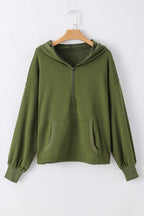 Parchment Solid Kangaroo Pocket Half Zipper Oversized Hoodie
