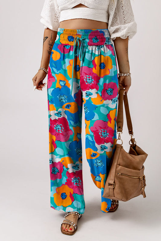 Brown Drawstring Elastic Waist Casual Wide Leg Pants