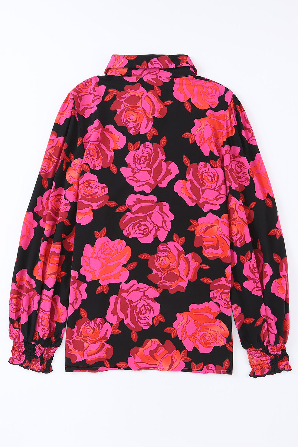 Rose Floral Shirred Cuffs Long Sleeve Shirt