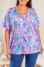 Sky Blue Loose Painted Floral Tee