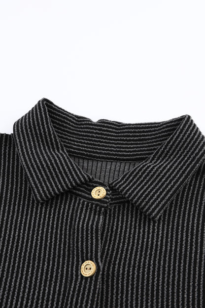 Pink Roll Tab Sleeve Ribbed Cording Shacket