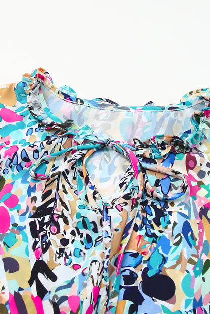 Sky Blue Loose Painted Floral Tee