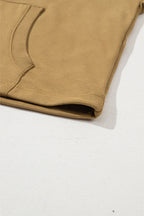 Parchment Solid Kangaroo Pocket Half Zipper Oversized Hoodie