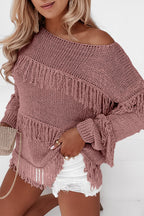 Khaki Boho Tasseled Knitted Sweater