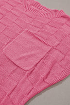 Dusty Pink Lattice Textured Knit Short Sleeve Sweater