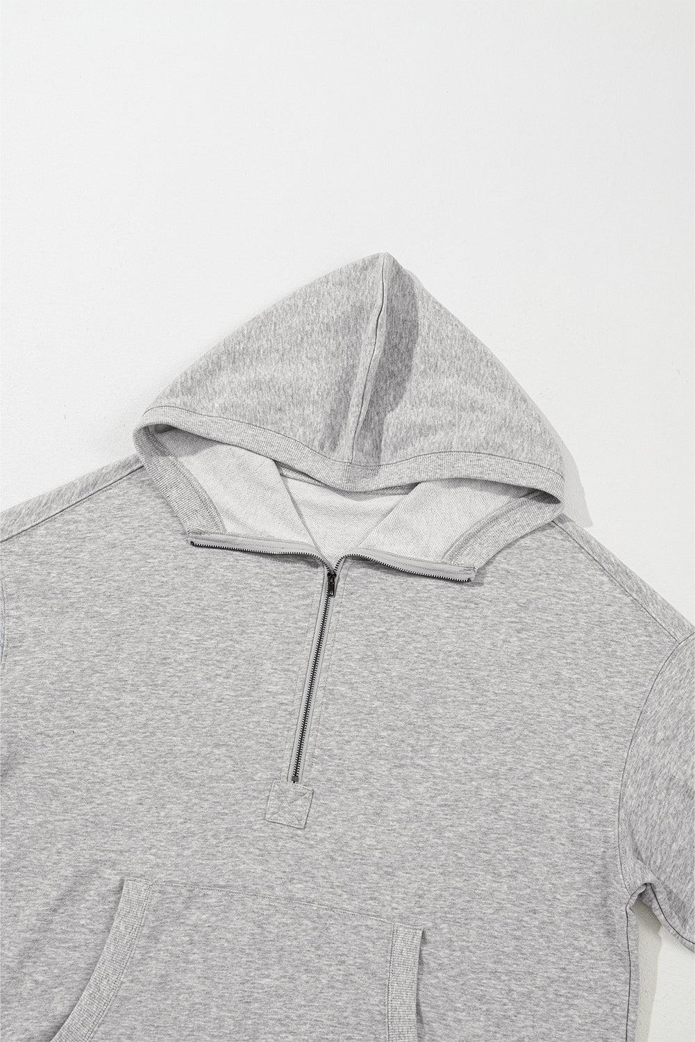 Parchment Solid Kangaroo Pocket Half Zipper Oversized Hoodie