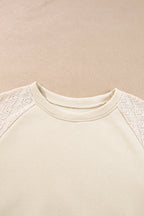 Parchment Eyelet Knit Patchwork Raglan Sleeve Pullover Top
