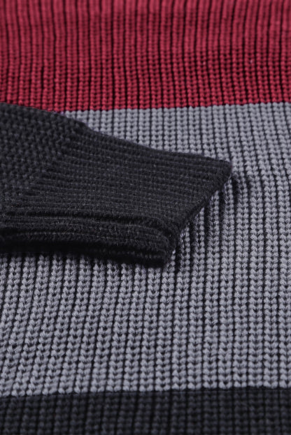 Color Block Knitted O-neck Pullover Sweater