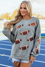 Medium Grey Sequin Rugby Pattern Drop Shoulder Pullover Sweatshirt